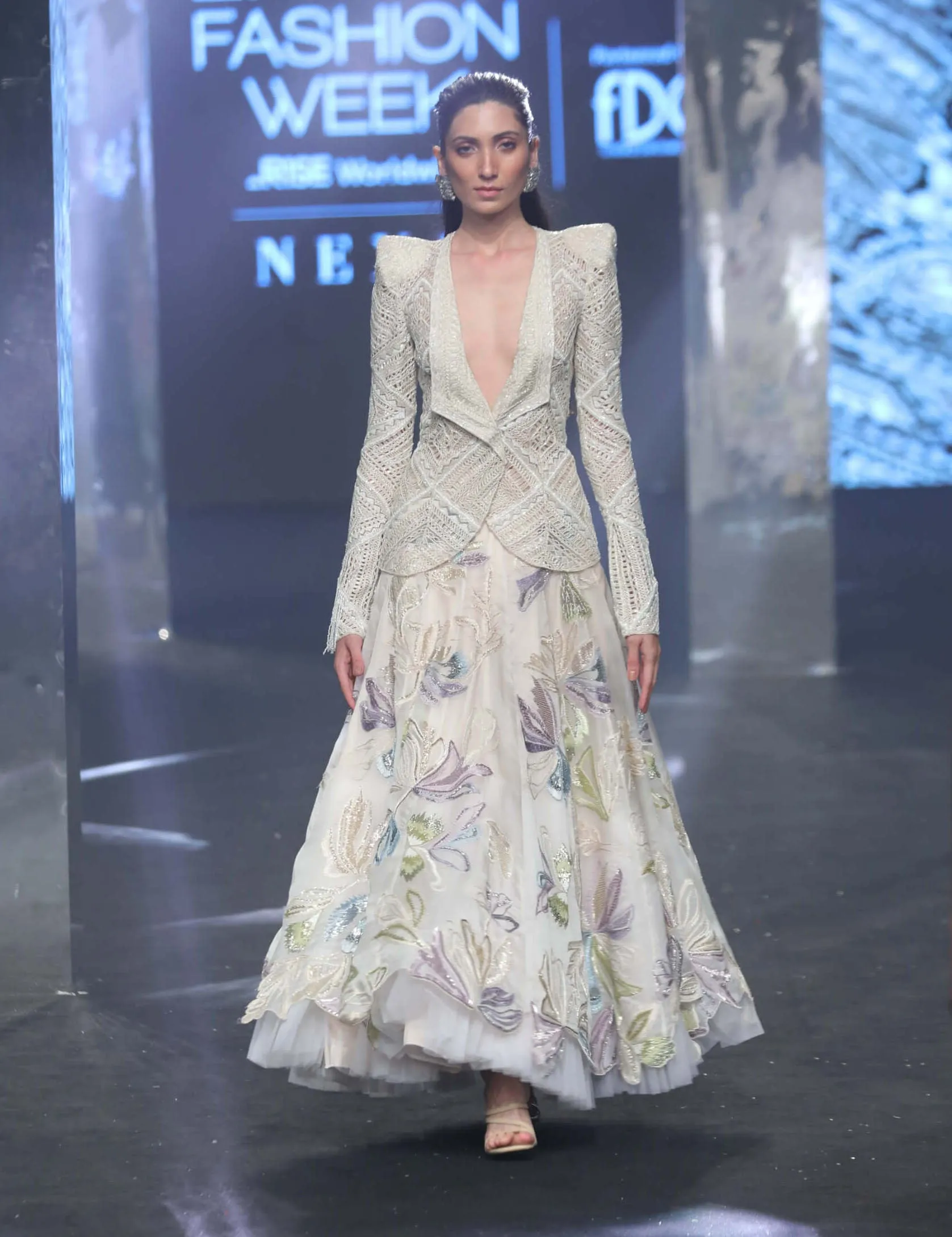 Geneva ivory cutwork blazer and lehenga
