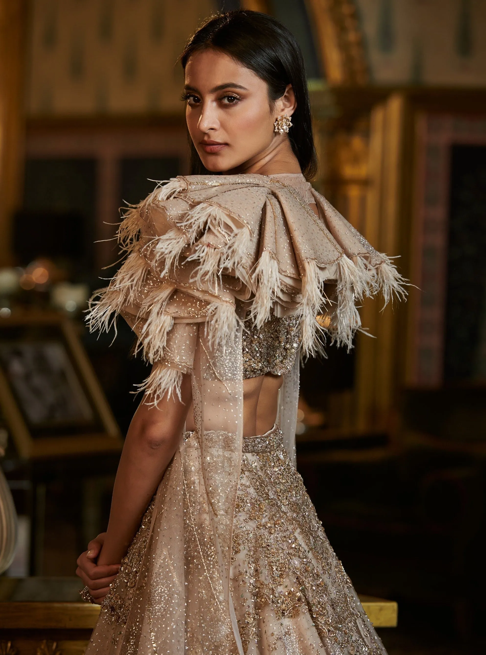 Gold Elvera Lehenga Cape Set