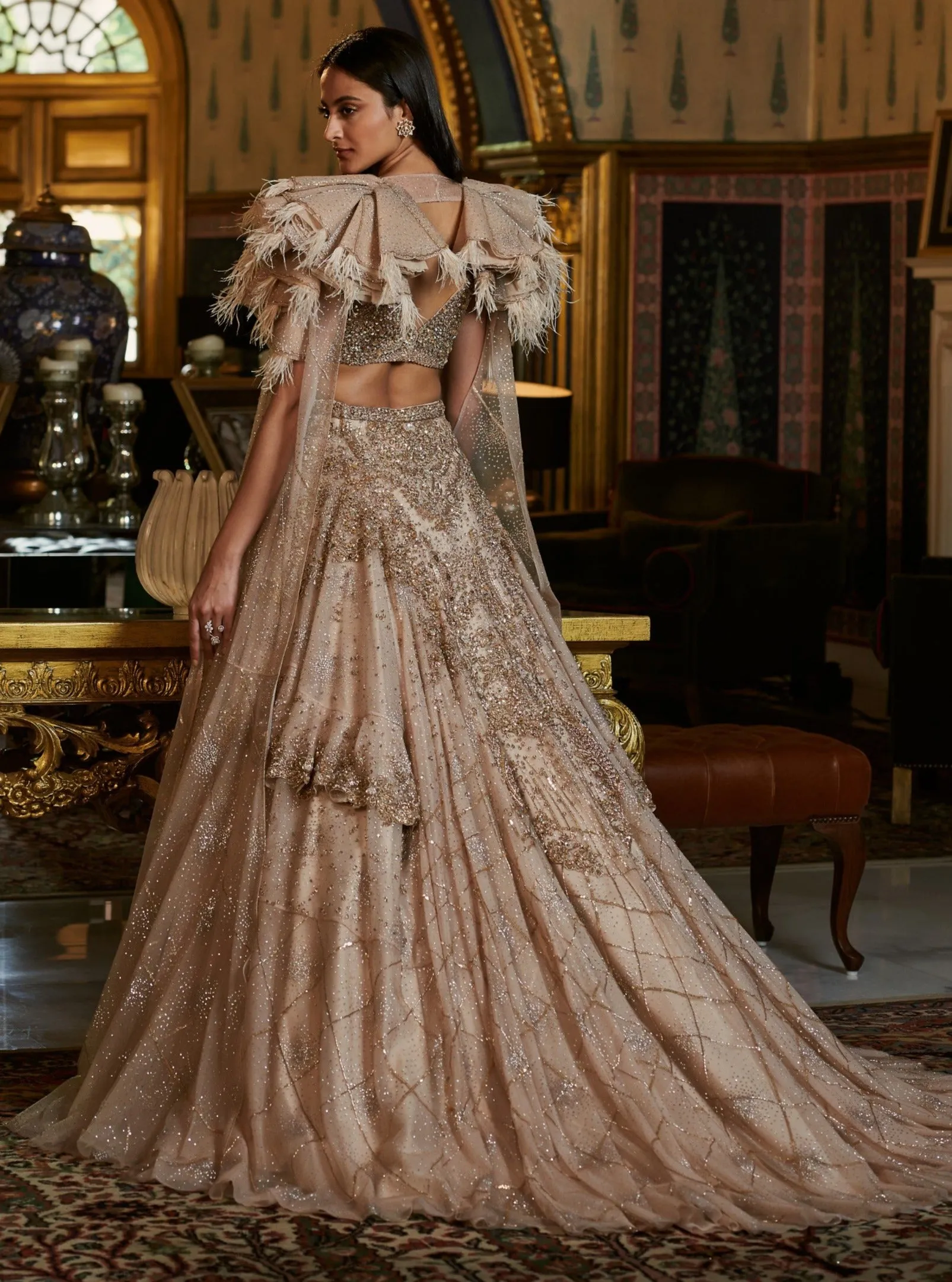 Gold Elvera Lehenga Cape Set