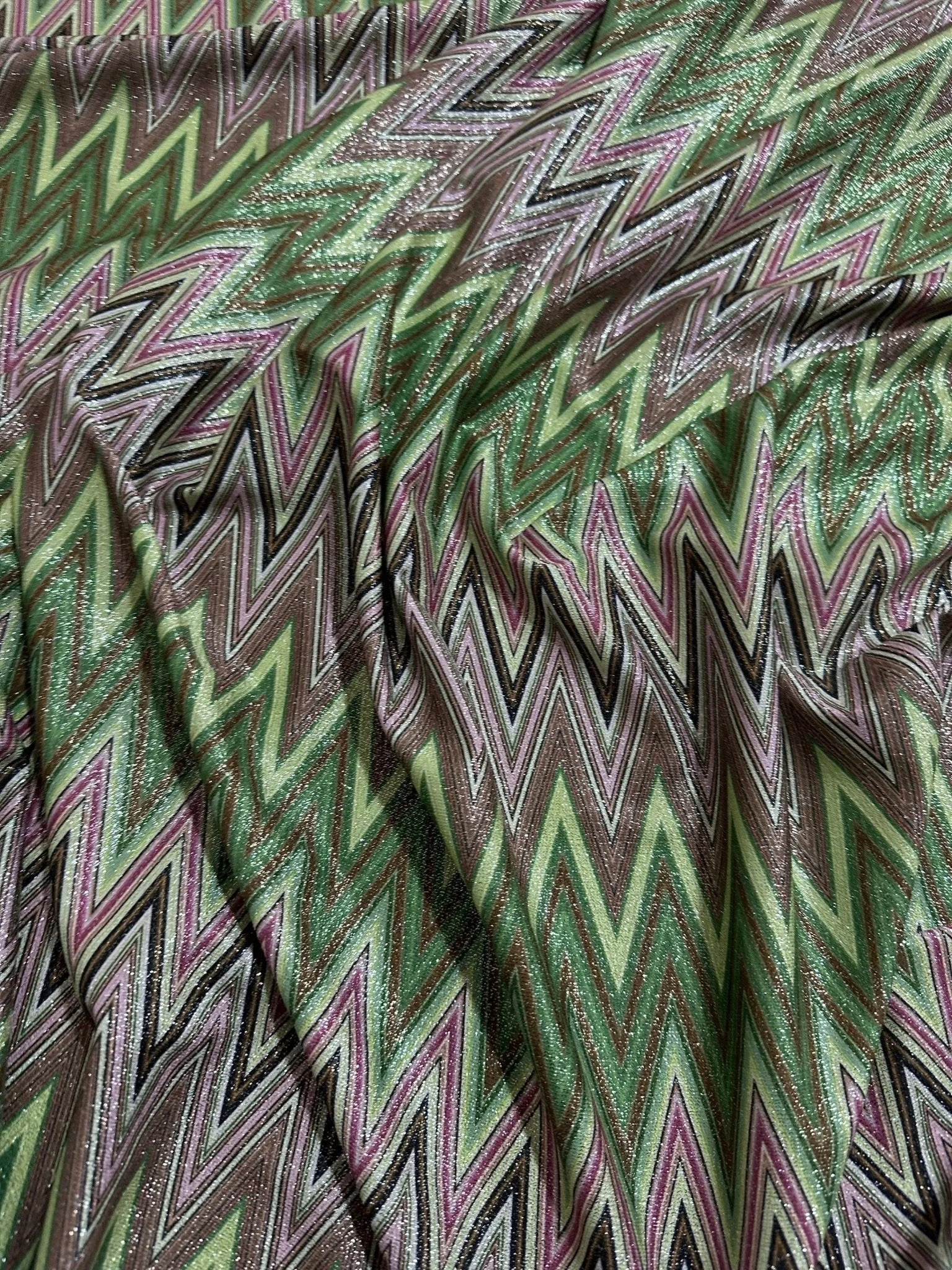 Green Zigzag Lurex Knit Fabric - 4-Way Stretch Fabric