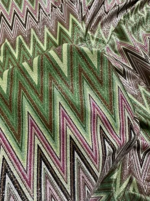 Green Zigzag Lurex Knit Fabric - 4-Way Stretch Fabric
