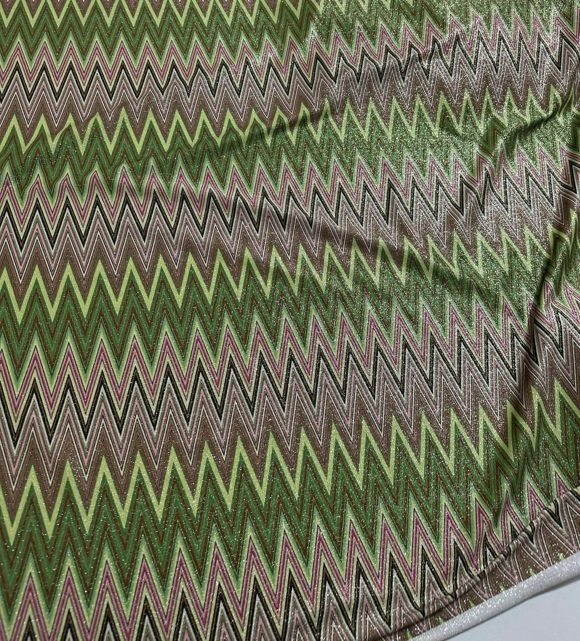 Green Zigzag Lurex Knit Fabric - 4-Way Stretch Fabric