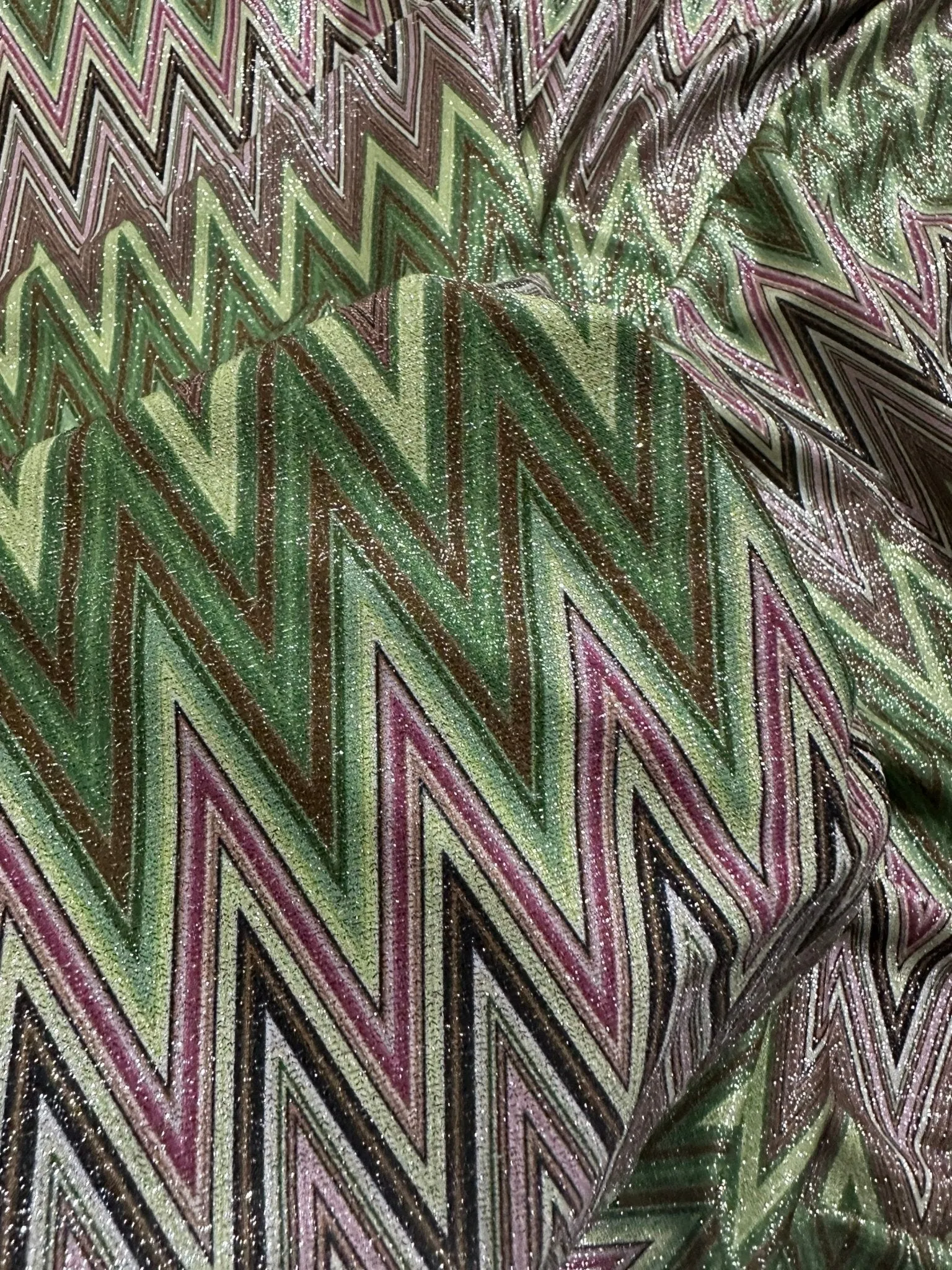 Green Zigzag Lurex Knit Fabric - 4-Way Stretch Fabric