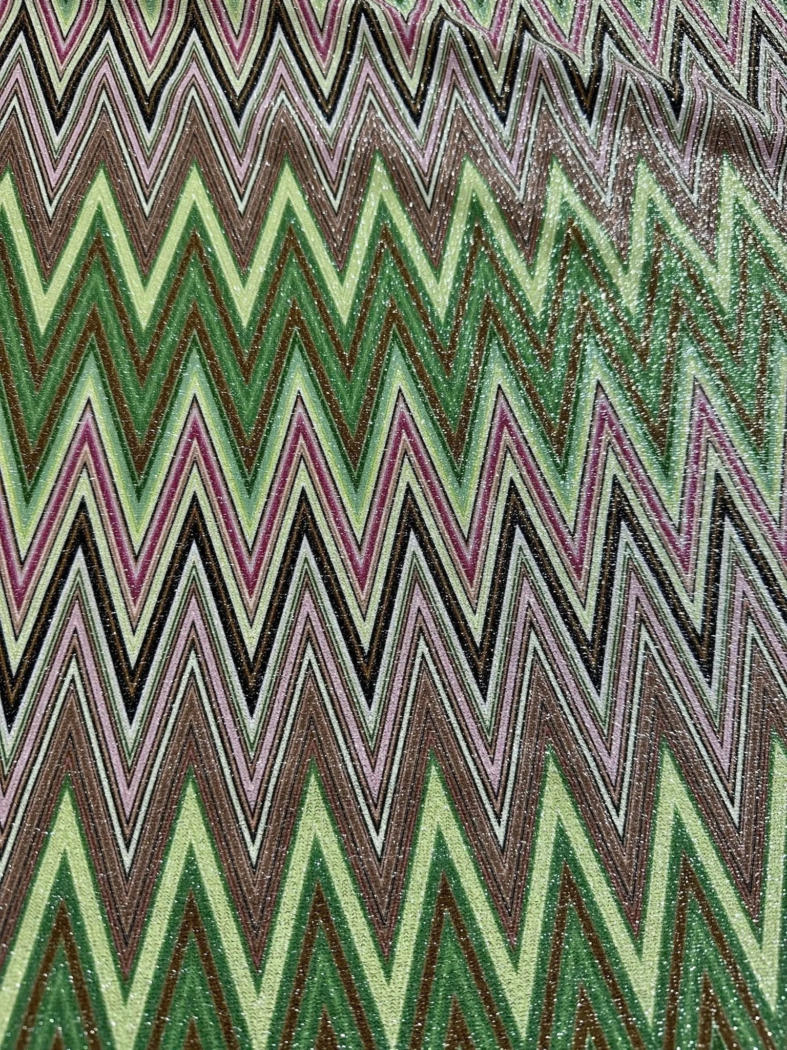 Green Zigzag Lurex Knit Fabric - 4-Way Stretch Fabric