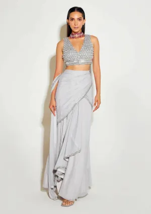 Grey slit sari and blouse