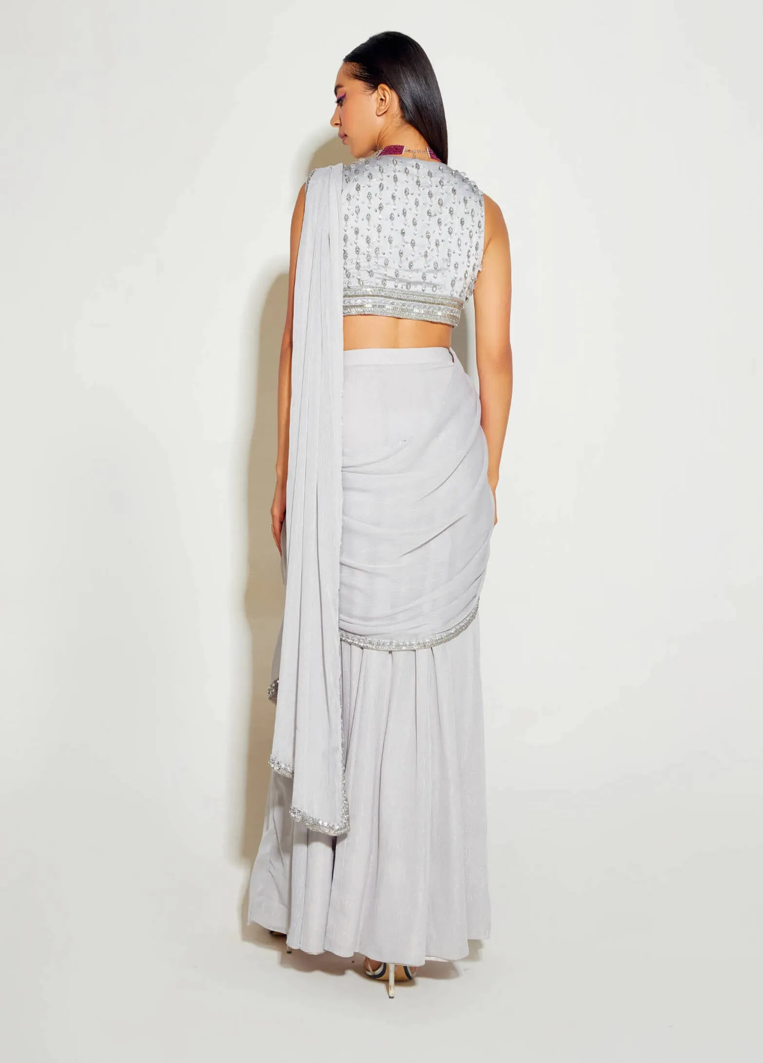 Grey slit sari and blouse