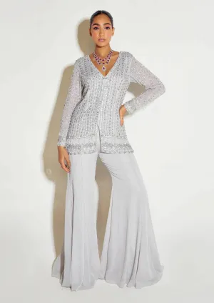 Grey tonal kurta and flared pants set