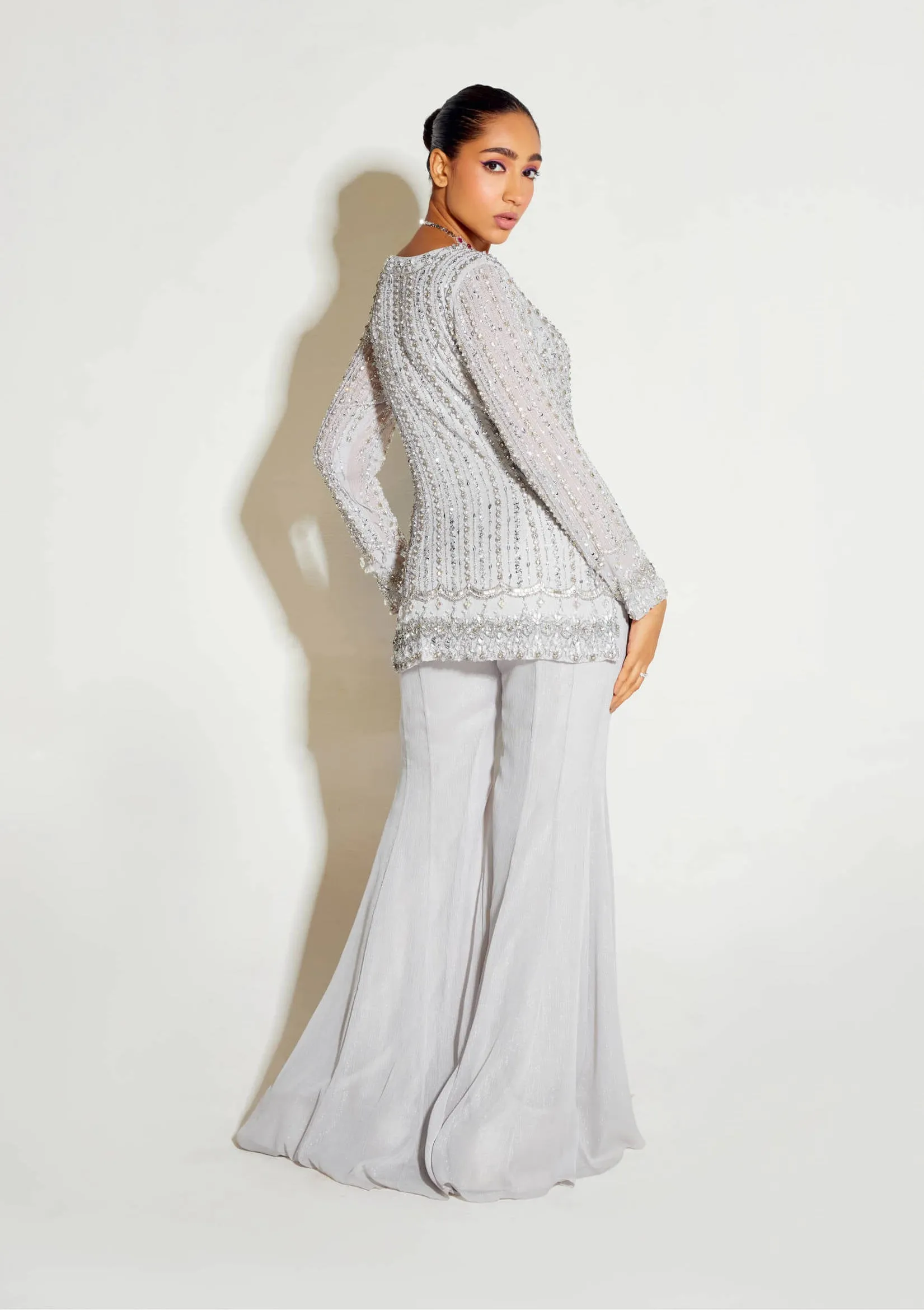 Grey tonal kurta and flared pants set
