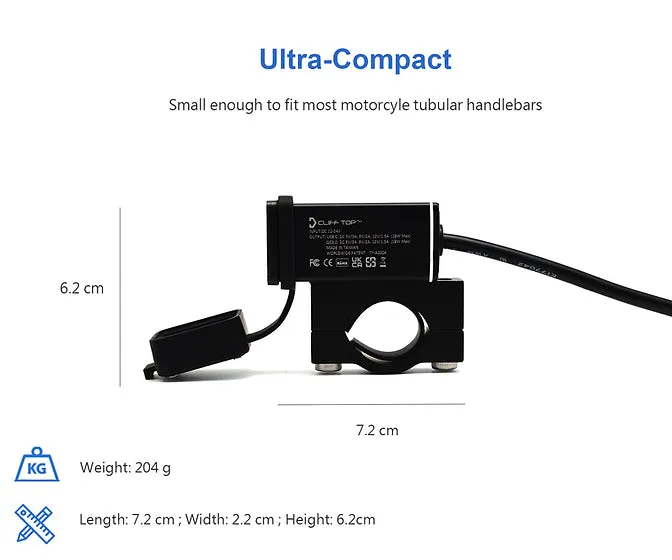 Handlebar Mounted 36W PD USB-C   QC 3.0 (Aluminium)
