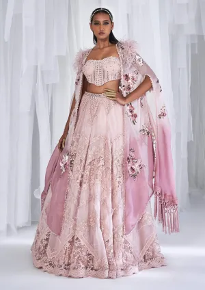 Harini pink chantilly lehenga cape set