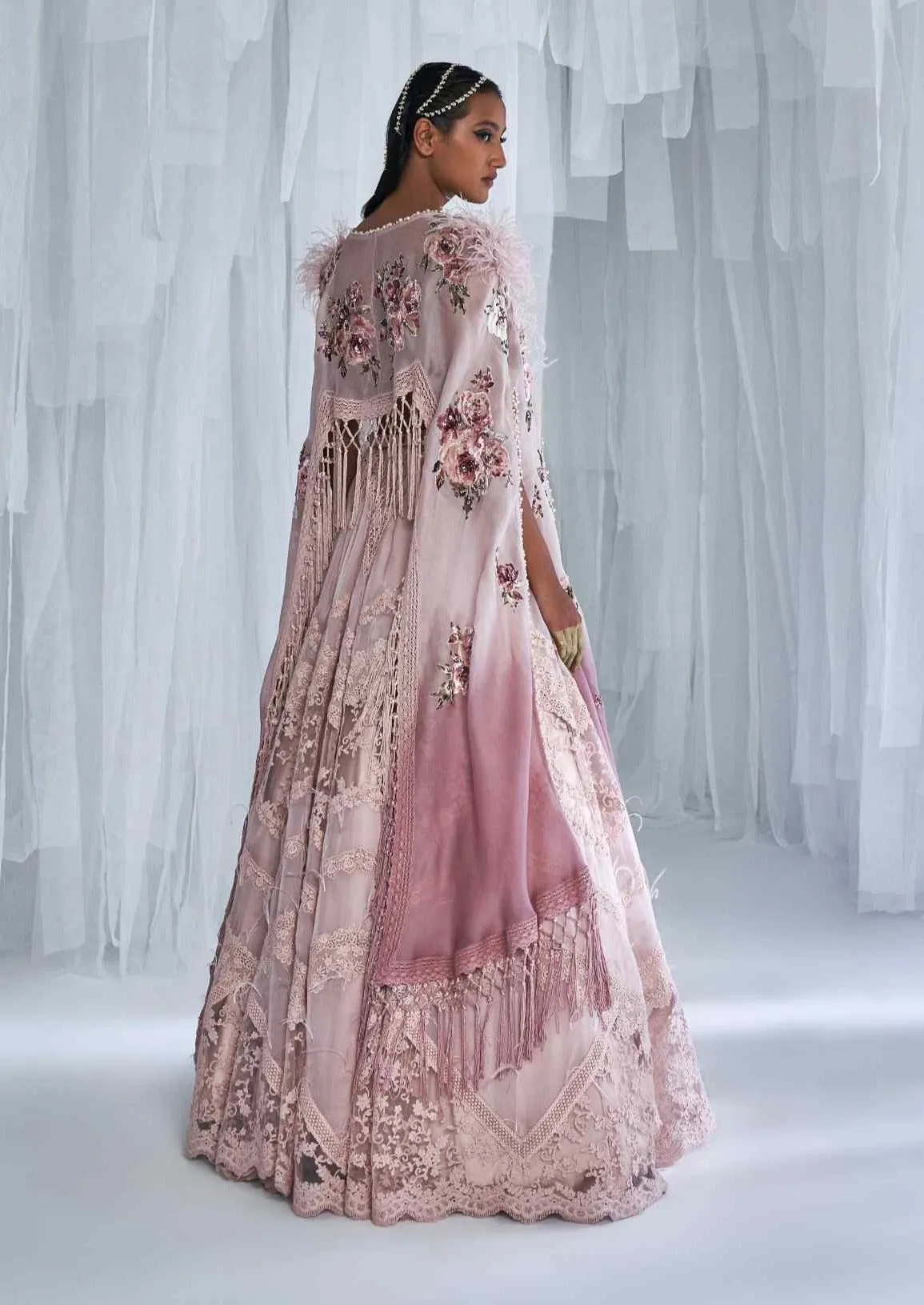 Harini pink chantilly lehenga cape set
