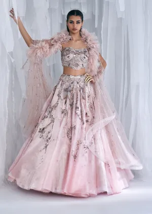 Harvest gold peach lehenga cape set