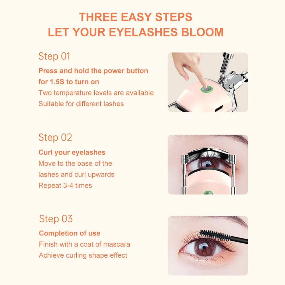 Heated Eyelash Curlers, 3 Heating Modes Electric Eyelash Curler, Rechargeable Portable Eyelash Curler, Quick Natural Curling Eye Lashes Heated Eyelash Curler, Metal Style Design