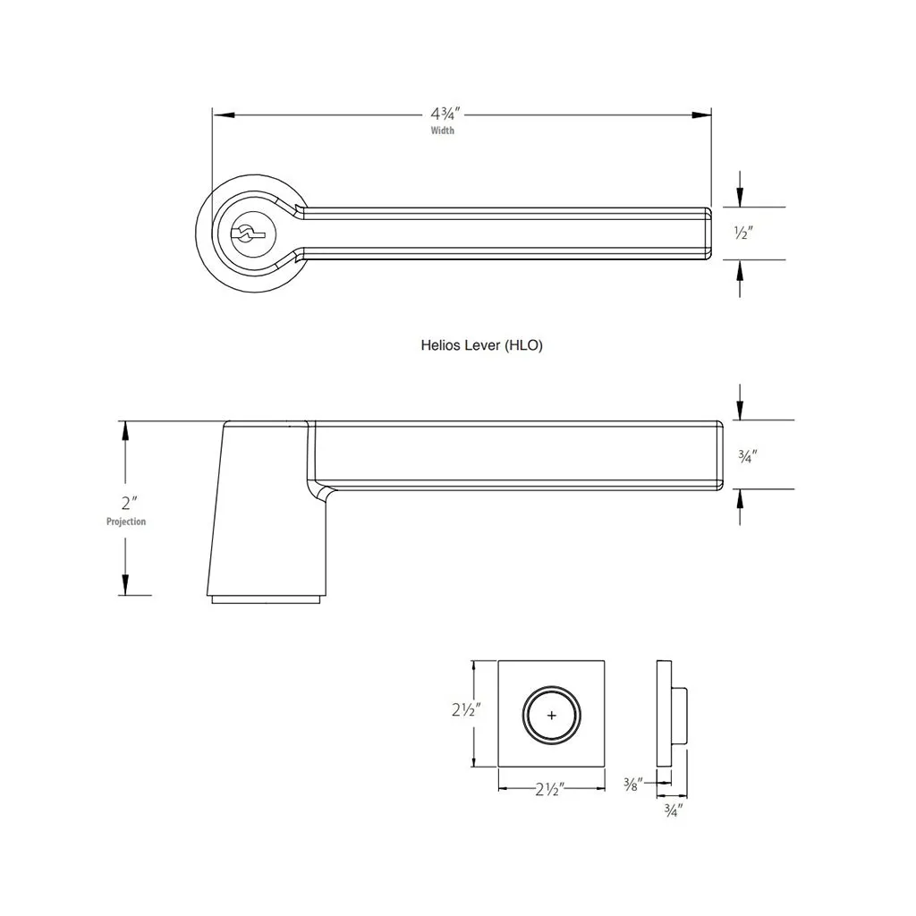 Helios Lever Square Single Cylinder Left Door Keyed Leverset - Door Mount - 7" Brass/Polished Nickel
