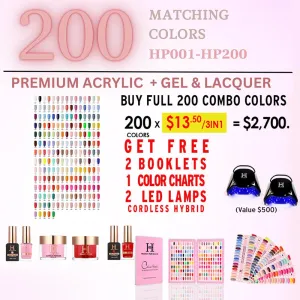 Honey's Nail Secret 200 Combo Colors (#001-#200) Free 2 LED Lamps, 2 Booklet, 1 Tip