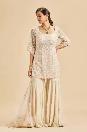 Ivory shimmer sharara set