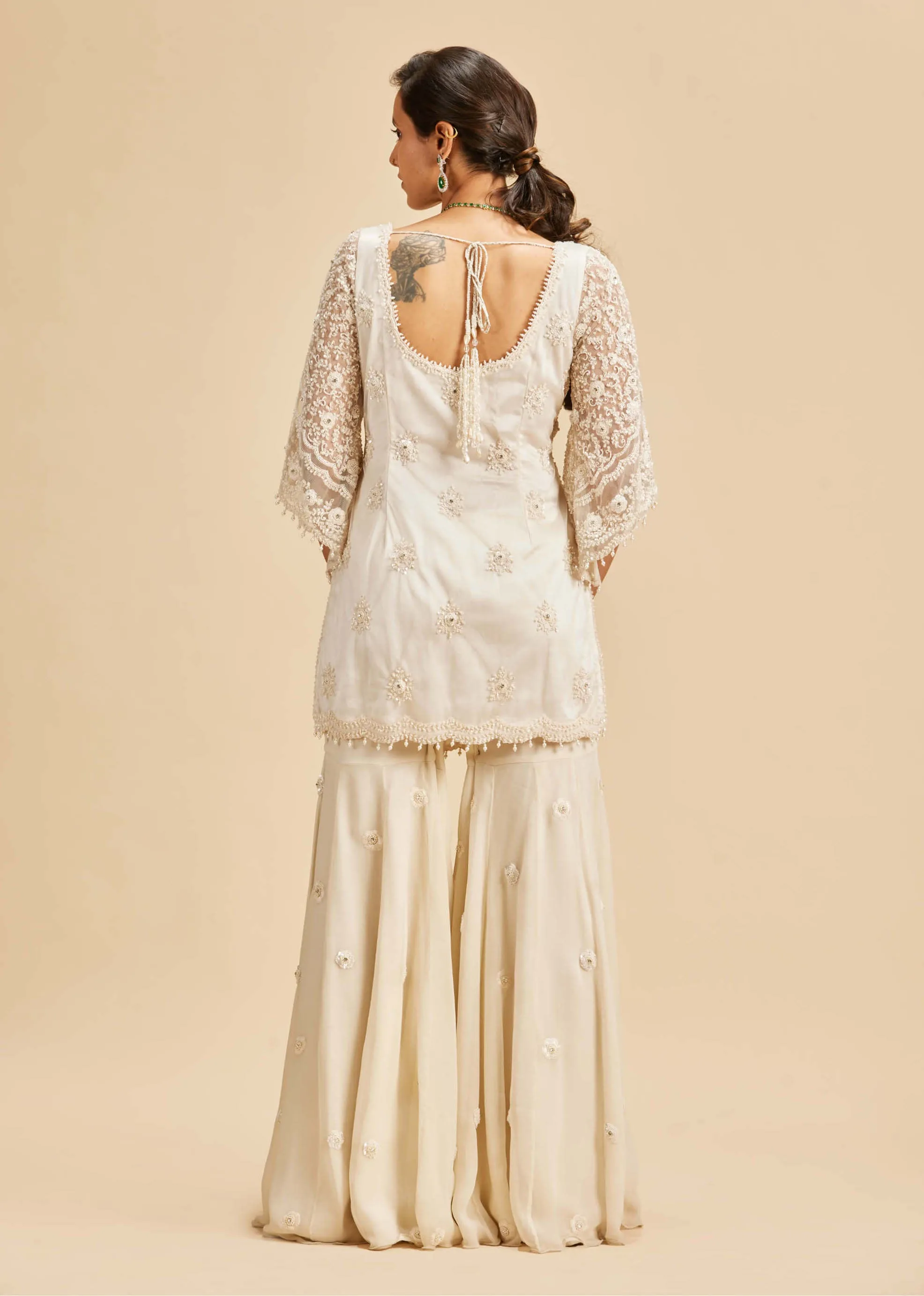 Ivory shimmer sharara set