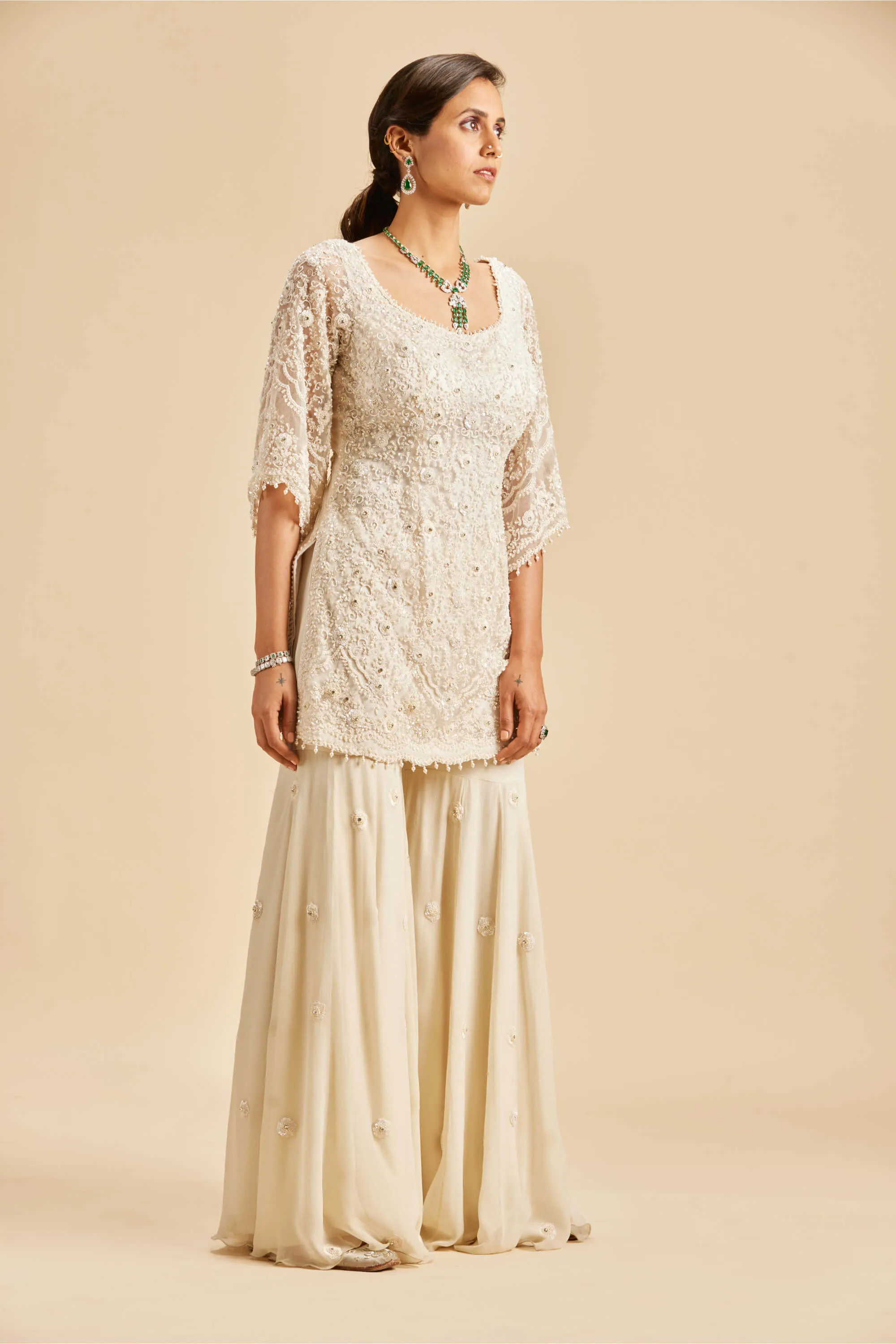 Ivory shimmer sharara set