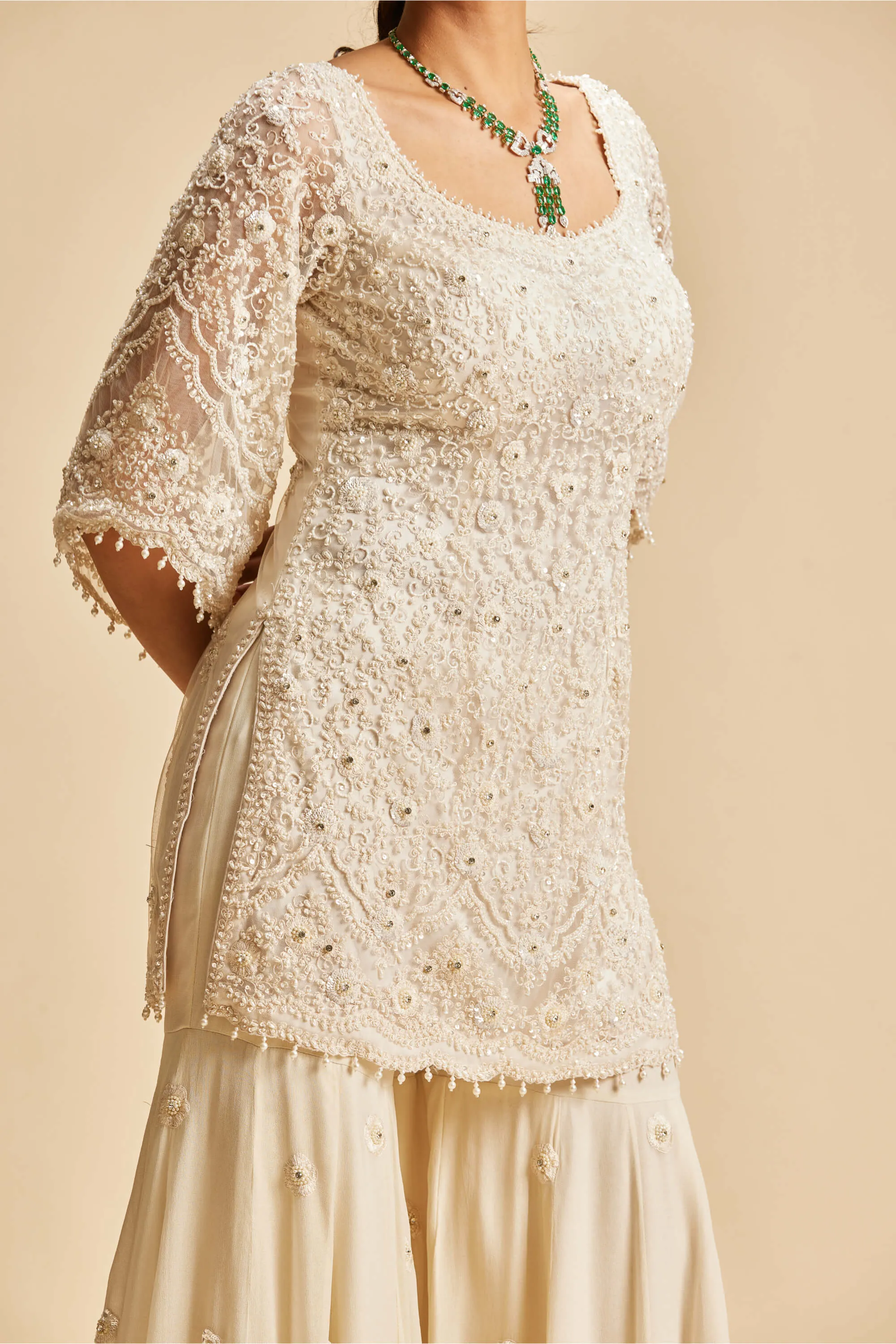 Ivory shimmer sharara set