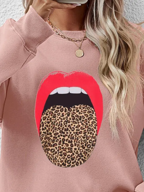 Leopard Lip Graphic Round Neck Sweatshirt (9 Colors)
