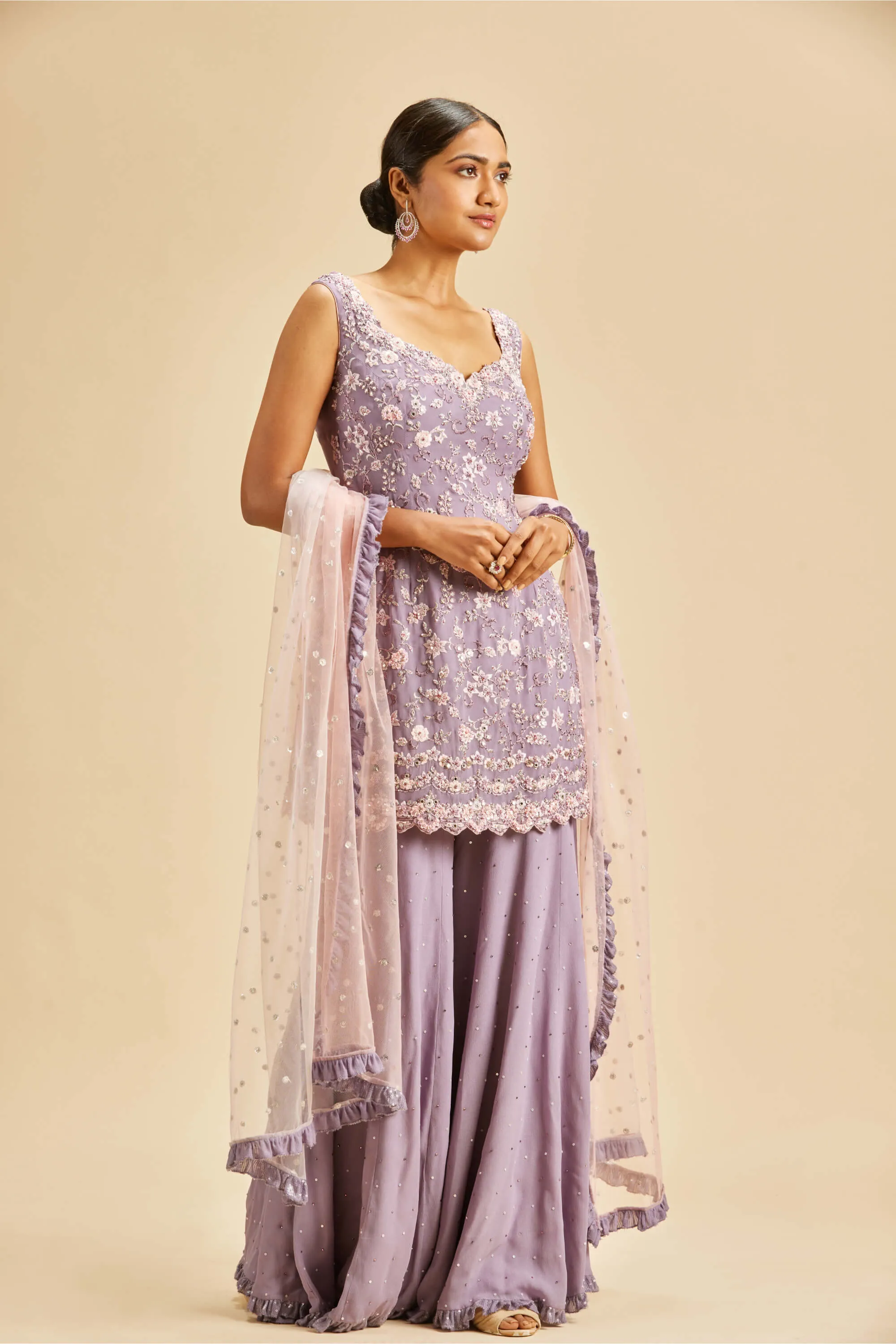 Lilac shimmer sharara set