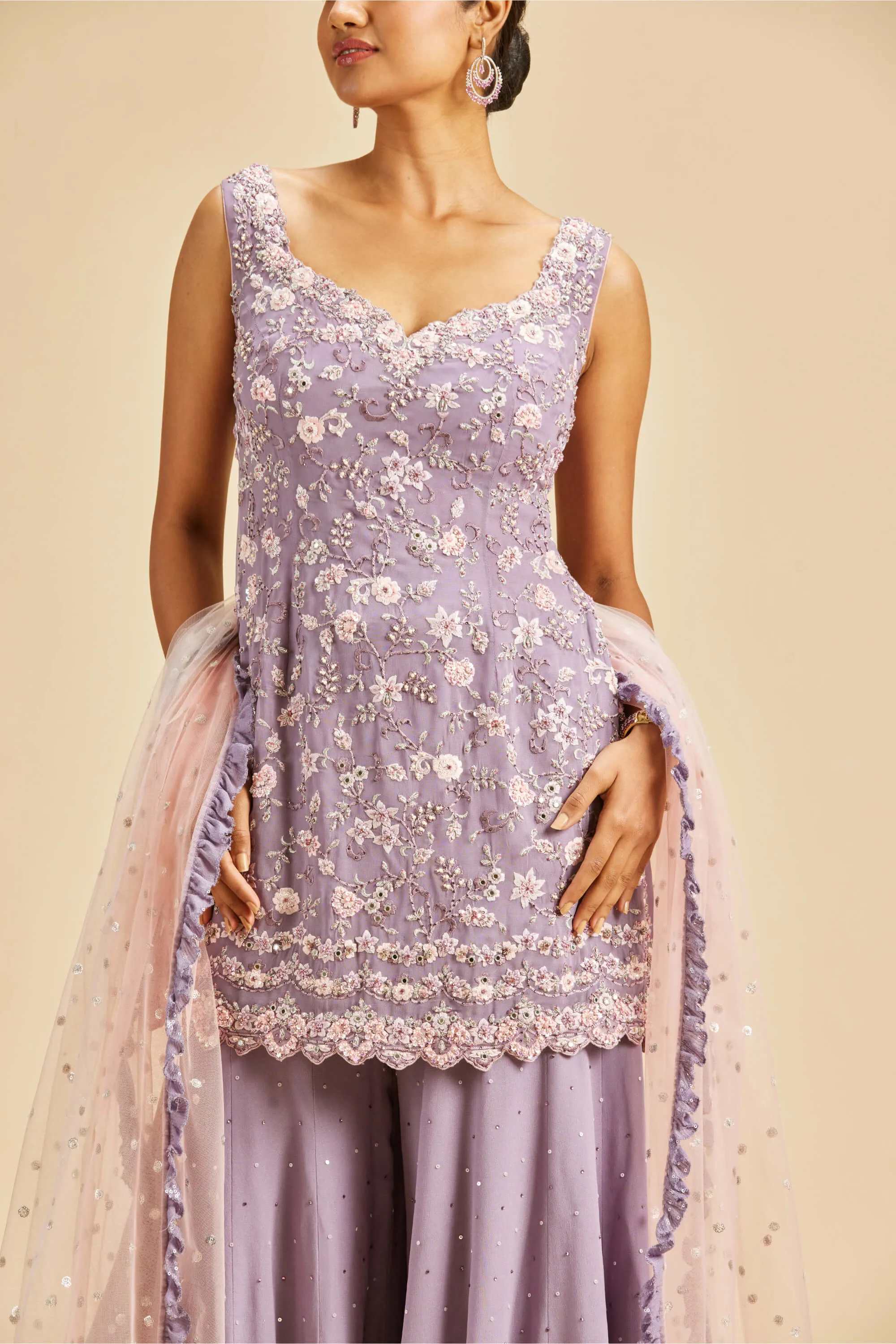 Lilac shimmer sharara set