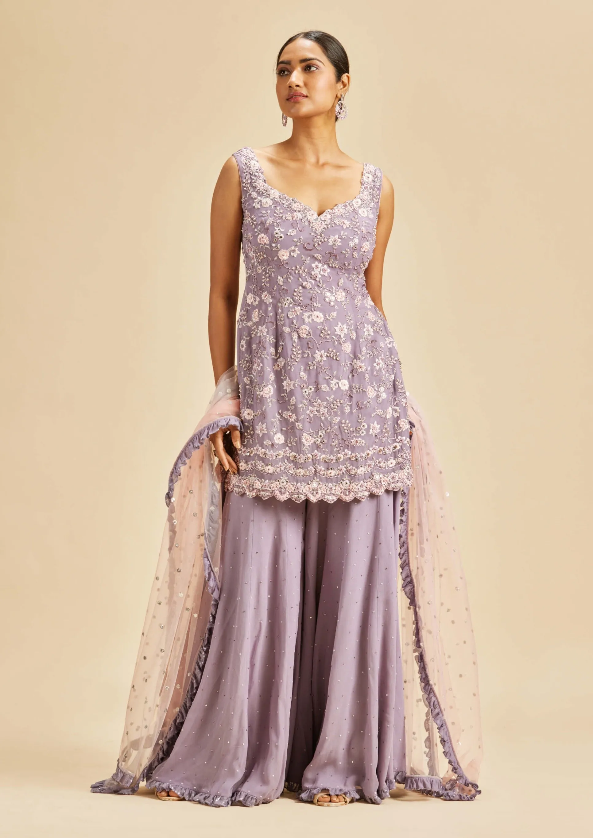 Lilac shimmer sharara set