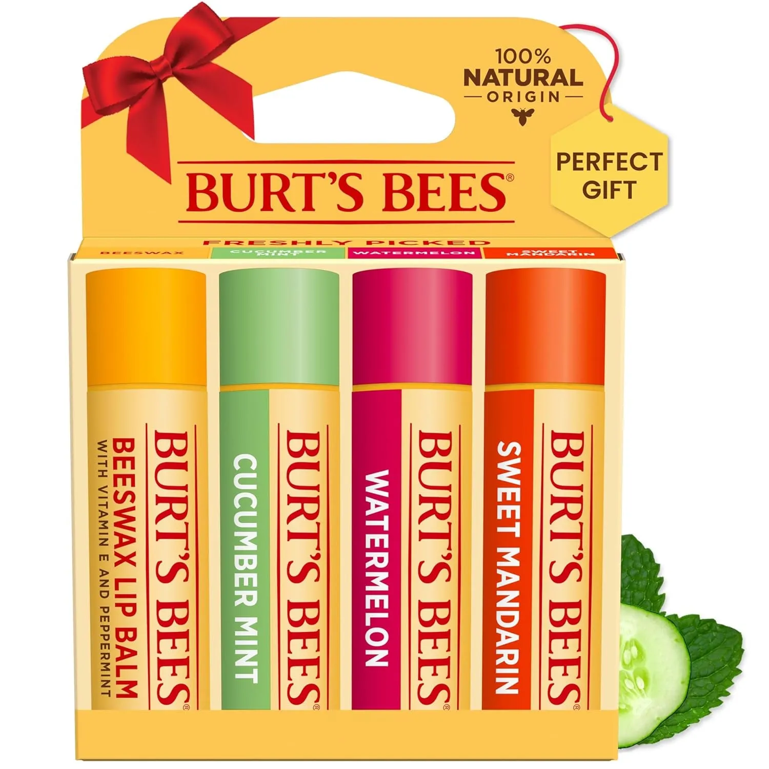 Lip Balm Valentines Day Gifts, Pink Grapefruit, Mango, Coconut and Pear, and Pomegranate Pack, Lip Moisturizer with Responsibly Sourced Beeswax, Tint-Free, Natural Conditioning Lip Treatment, 4 Tubes, 0.15 Oz.
