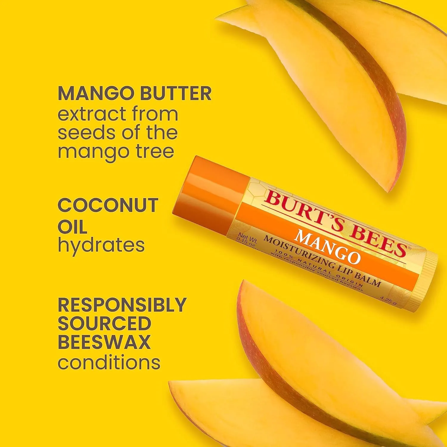 Lip Balm Valentines Day Gifts, Pink Grapefruit, Mango, Coconut and Pear, and Pomegranate Pack, Lip Moisturizer with Responsibly Sourced Beeswax, Tint-Free, Natural Conditioning Lip Treatment, 4 Tubes, 0.15 Oz.