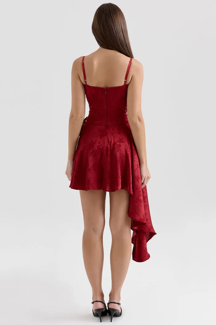 Lola Wine Jacquard Satin Draped Mini Dress[Pre Order]