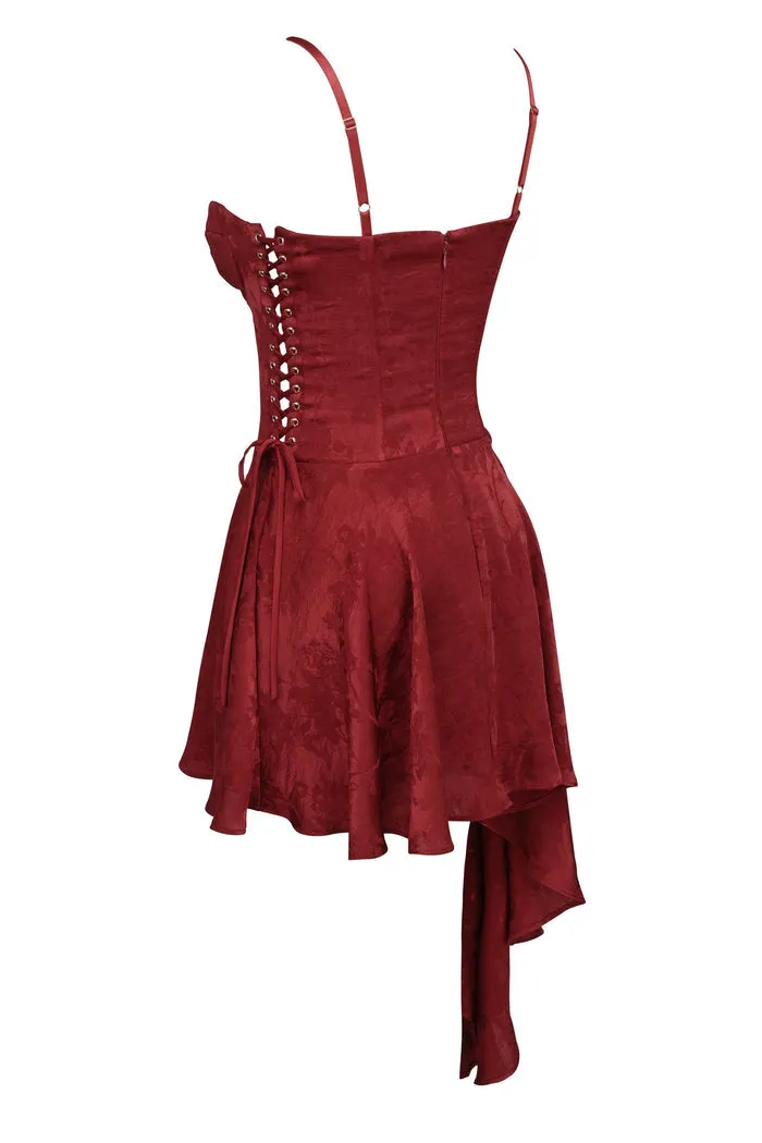 Lola Wine Jacquard Satin Draped Mini Dress[Pre Order]
