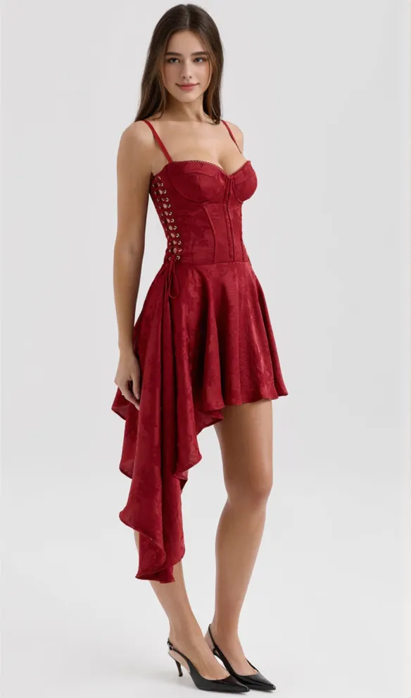 Lola Wine Jacquard Satin Draped Mini Dress[Pre Order]
