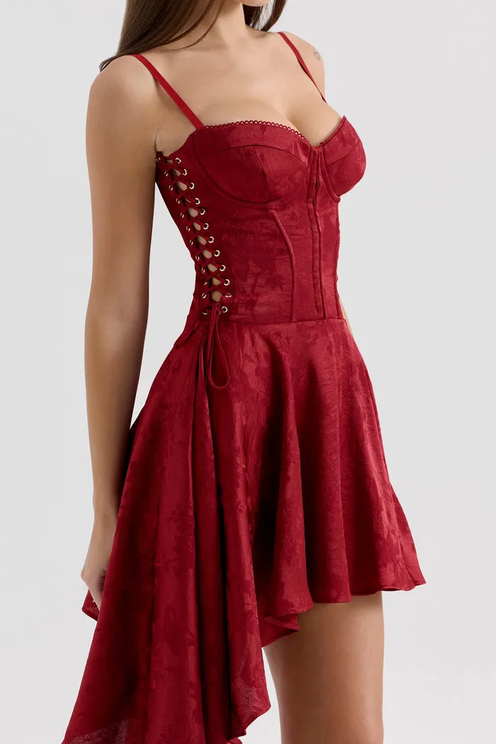 Lola Wine Jacquard Satin Draped Mini Dress[Pre Order]