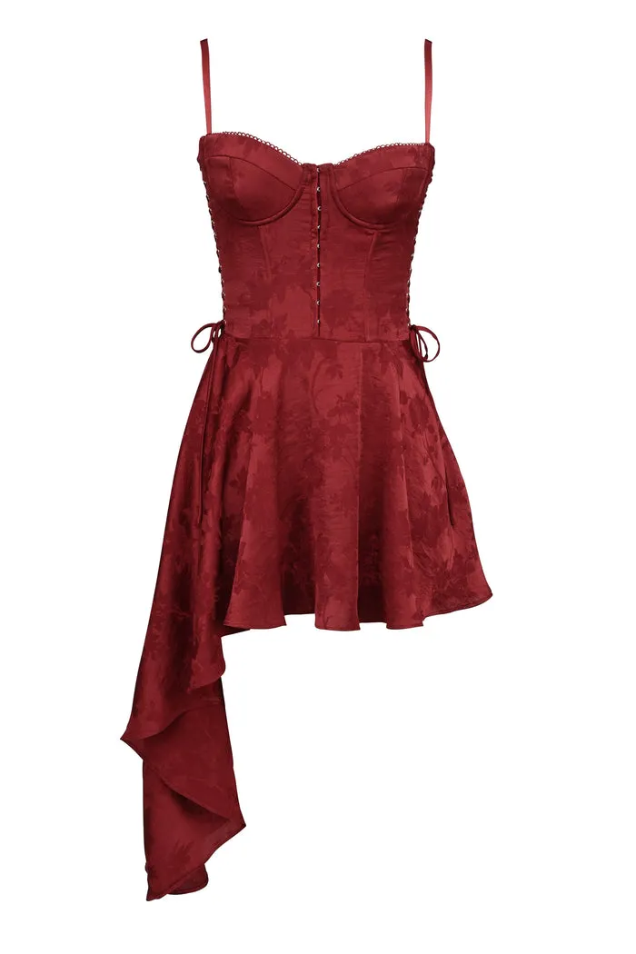 Lola Wine Jacquard Satin Draped Mini Dress[Pre Order]