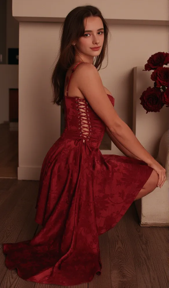 Lola Wine Jacquard Satin Draped Mini Dress[Pre Order]