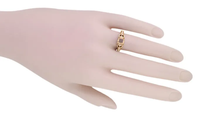 Loving Hearts Art Deco Antique Style Engagement Ring Setting for a 1 Carat Round or Princess Cut Diamond in 14 Karat Rose ( Pink ) Gold
