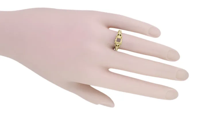 Loving Hearts Yellow Gold 3/4 Carat Round or Princess Cut Diamond Engraved Antique Style Engagement Ring Setting
