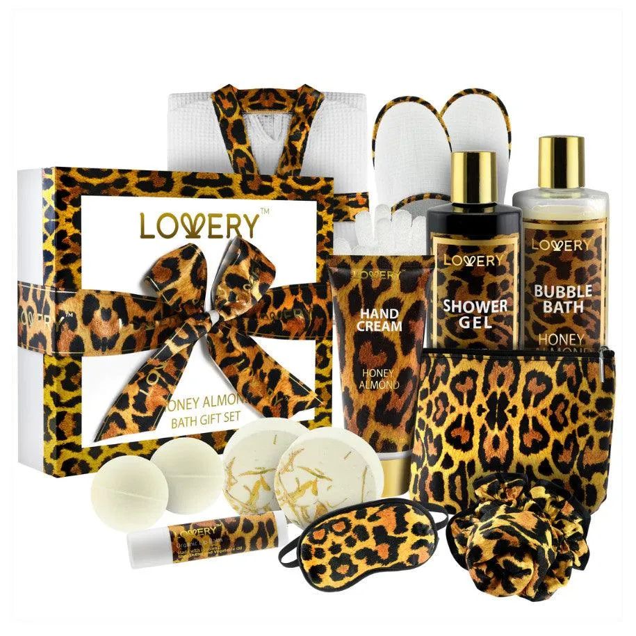 Luxe Leopard Honey Almond Bath Gift Box - 17Pc Home Spa Kit