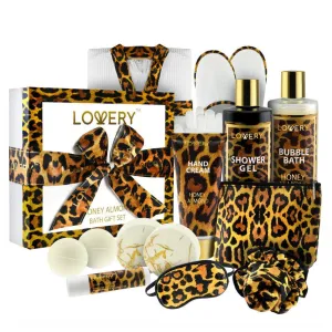 Luxe Leopard Honey Almond Bath Gift Box - 17Pc Home Spa Kit