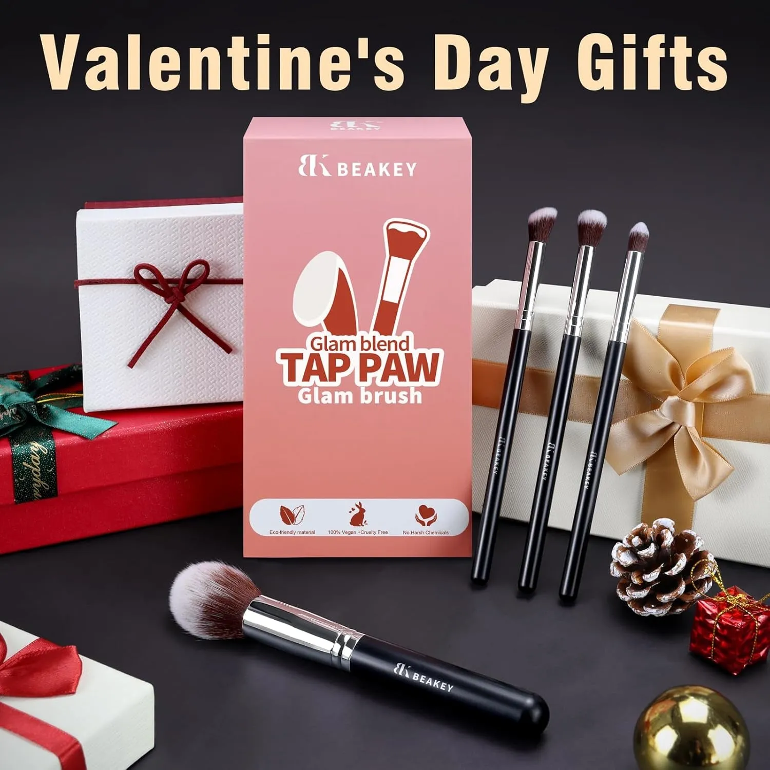 Makeup Brushes Set, Professional Foundation Eyeshadow Concealer Blush Powder Bronzer Applicator, 2 Blender Sponge with Beauty Paper Case, Valentines Day Gifts for Her
