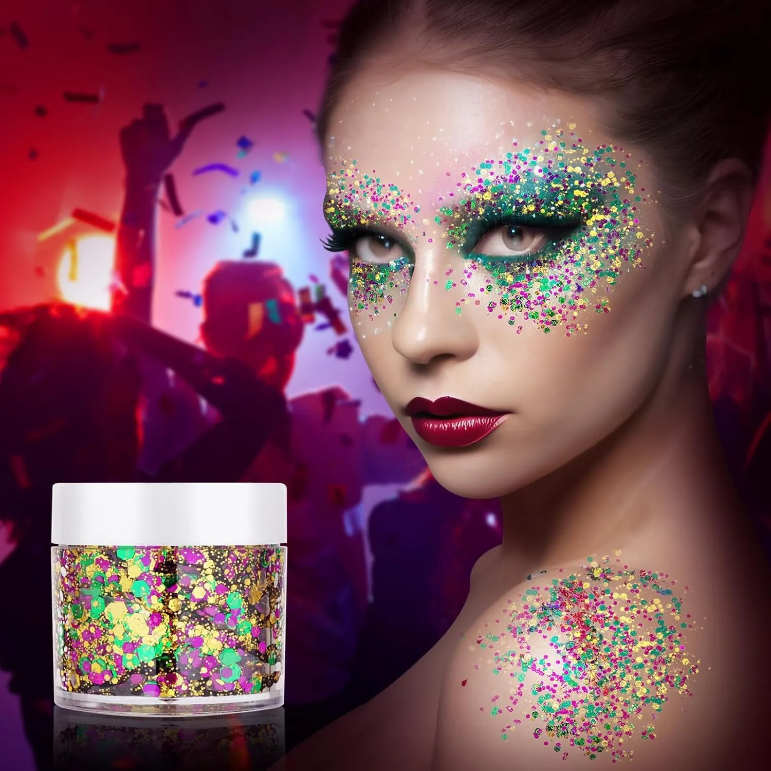 Mardi Gras Face Glitter,Green Purple Gold Mixed Holographic Chunky Body Glitter Gel,Mardi Gras Glitter,Festival Sequins for Face and Body, New Orleans Decorative Carnival Decorations