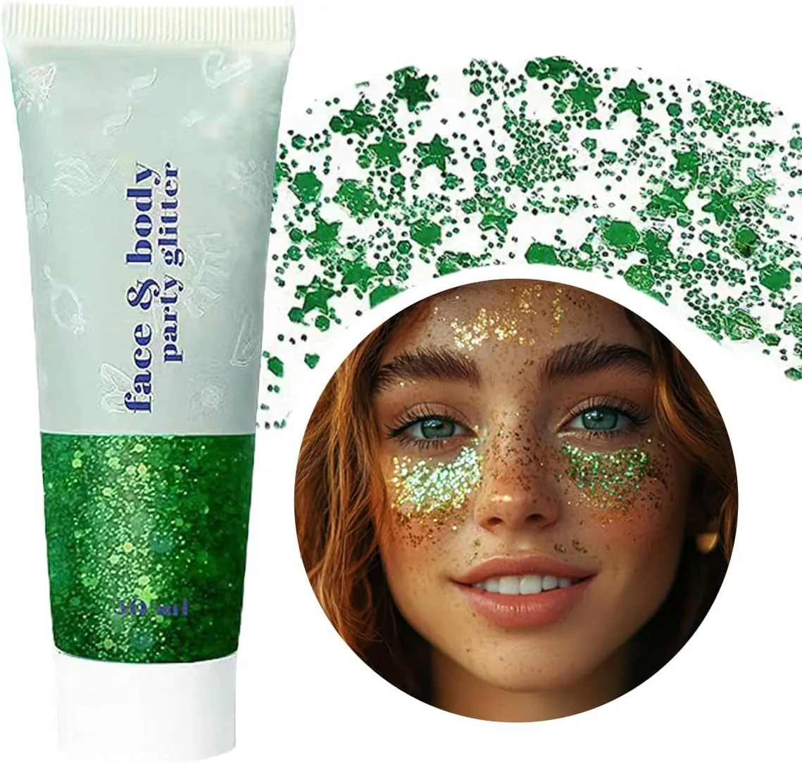 Mardi Gras Face Glitter,Green Purple Gold Mixed Holographic Chunky Body Glitter Gel,Mardi Gras Glitter,Festival Sequins for Face and Body, New Orleans Decorative Carnival Decorations