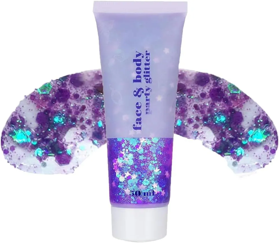 Mardi Gras Face Glitter,Green Purple Gold Mixed Holographic Chunky Body Glitter Gel,Mardi Gras Glitter,Festival Sequins for Face and Body, New Orleans Decorative Carnival Decorations