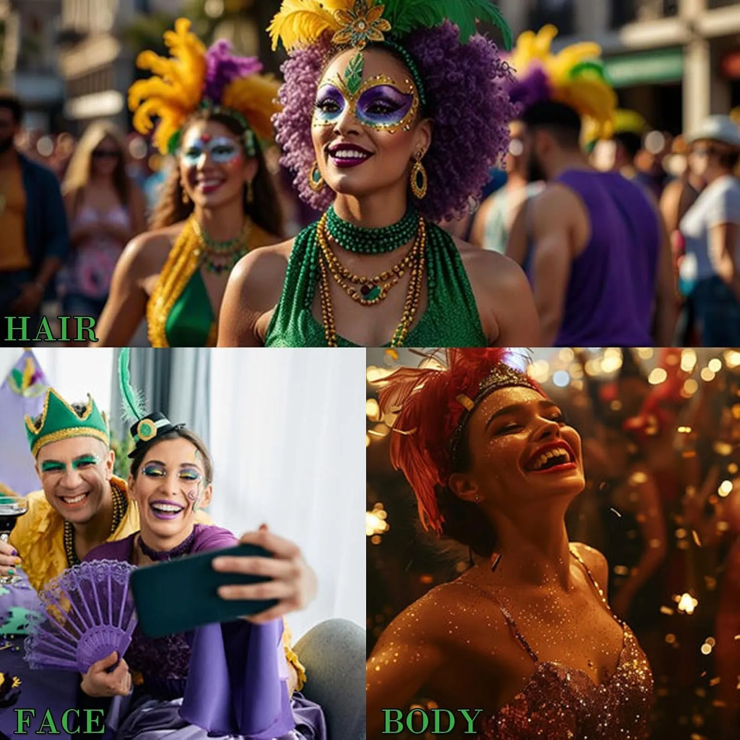 Mardi Gras Face Glitter,Green Purple Gold Mixed Holographic Chunky Body Glitter Gel,Mardi Gras Glitter,Festival Sequins for Face and Body, New Orleans Decorative Carnival Decorations