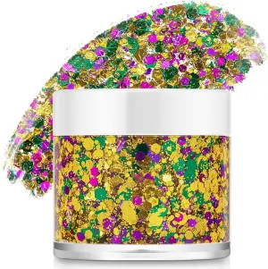 Mardi Gras Face Glitter,Green Purple Gold Mixed Holographic Chunky Body Glitter Gel,Mardi Gras Glitter,Festival Sequins for Face and Body, New Orleans Decorative Carnival Decorations