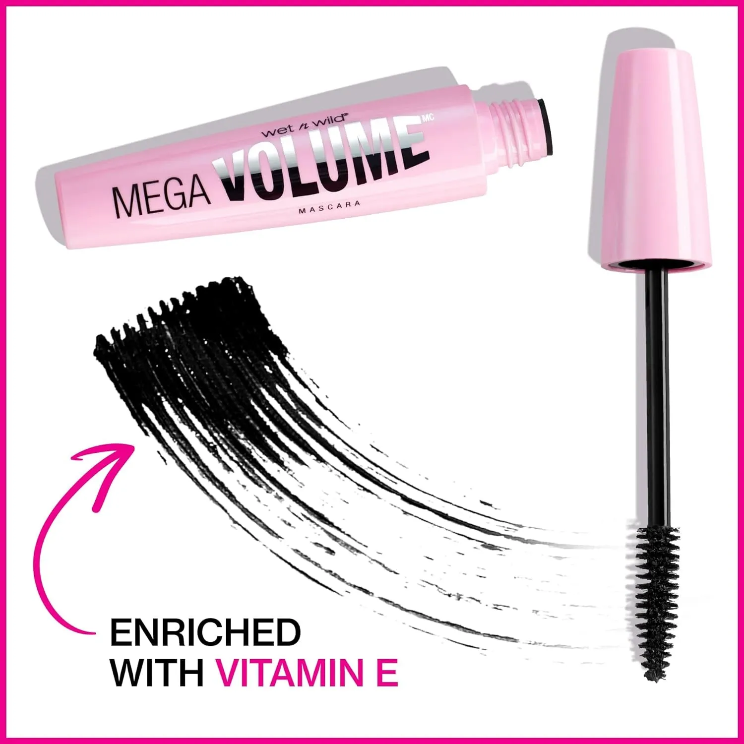 Mascara Mega Volume - Vitamin E Enriched Volumizing, Smudge-Resistant Formula, Cruelty-Free, Gluten-Free, Sulfate-Free & Vegan - Black