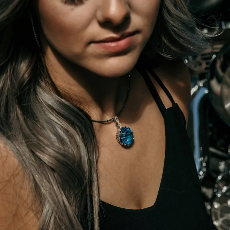 Millennial Cut Round Blue Topaz and Diamond Necklace in White Gold