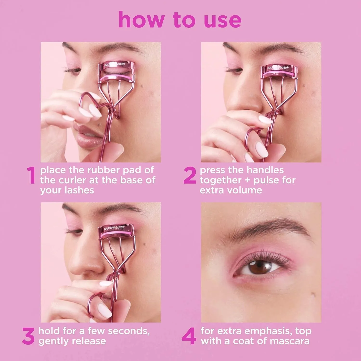 Miracle Eyelash Curler, Gentle Lash Tool for Lifted Lashes, Use with Mascara for Extra Volume, Travel-Size Lash Curler, Comfort Grip & Pinch-Free Design, Pink, Cruelty-Free, 1 Count