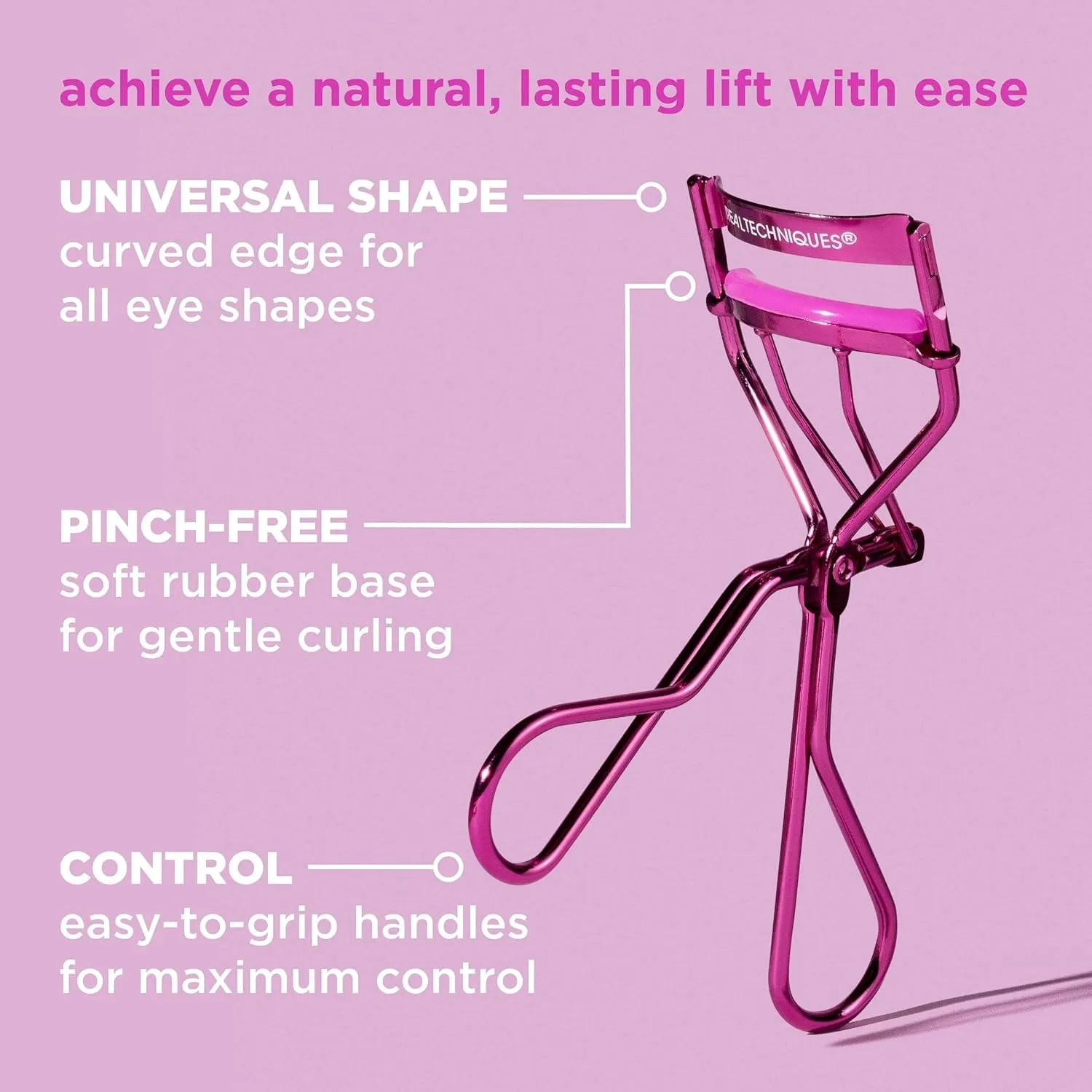 Miracle Eyelash Curler, Gentle Lash Tool for Lifted Lashes, Use with Mascara for Extra Volume, Travel-Size Lash Curler, Comfort Grip & Pinch-Free Design, Pink, Cruelty-Free, 1 Count