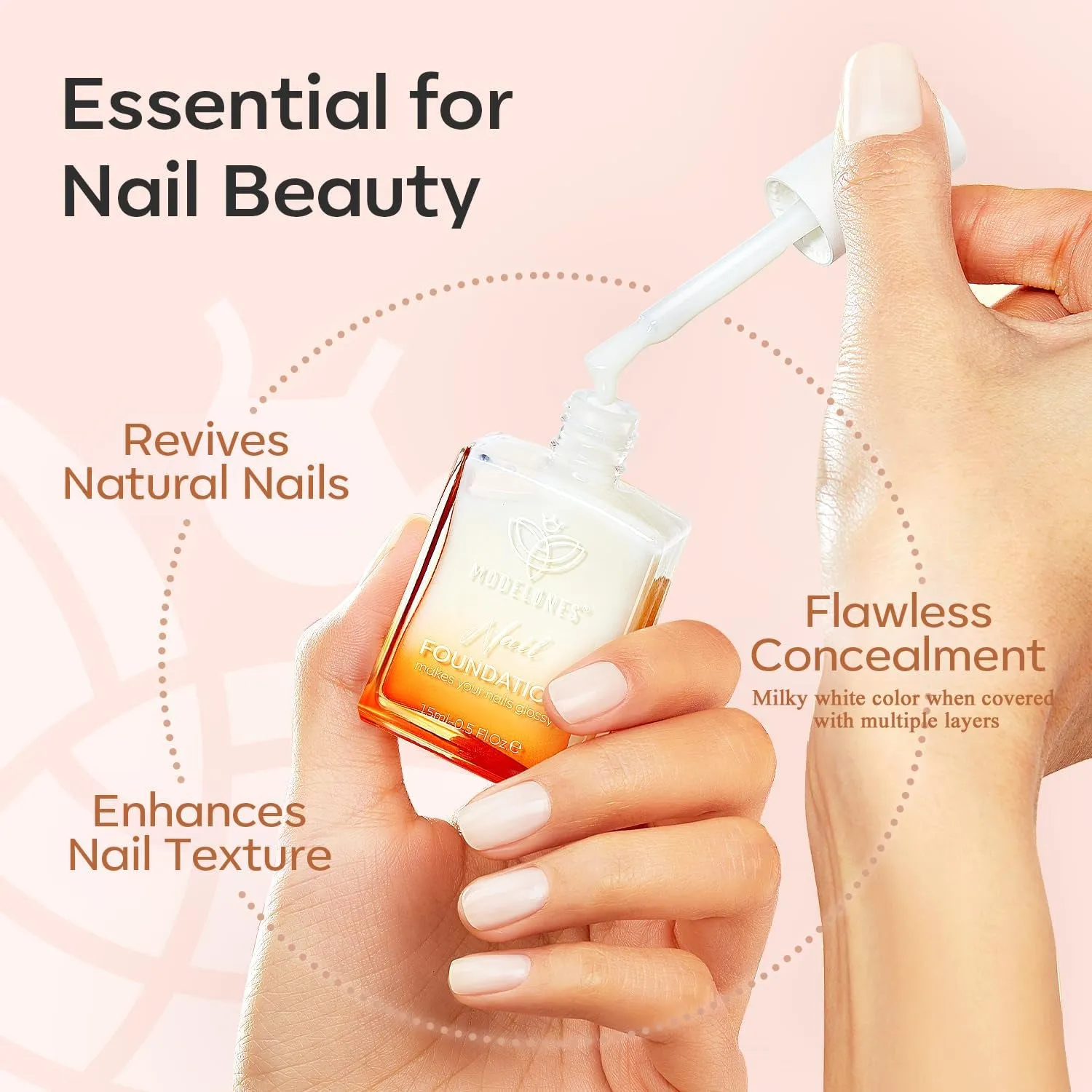Nail Strengthener, Milky White Nail Natural Concealer Foundation Polish Air Dry Nail Growth Polish for Damaged Nails Imperfection Masking Gifts for Women 15Ml